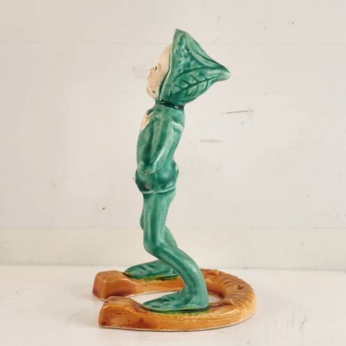 Green Ceramic Pixies Elf Fairy Horseshoe Porcelain Leprechaun St Patrick's 4.5"