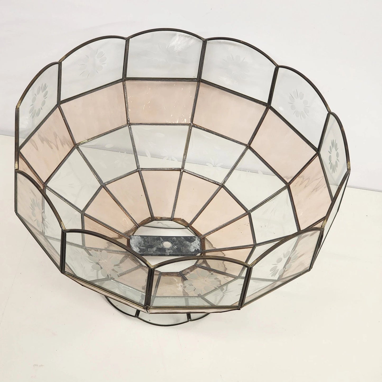 Tiffany Style Swag Lamp Shade Stained Slag Glass Multifaceted Leaded 15.5" Vtg
