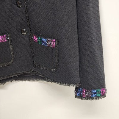 Laura Ashley Women’s XL Black Blazer Jacket Textured Sequins Trim Career Coat