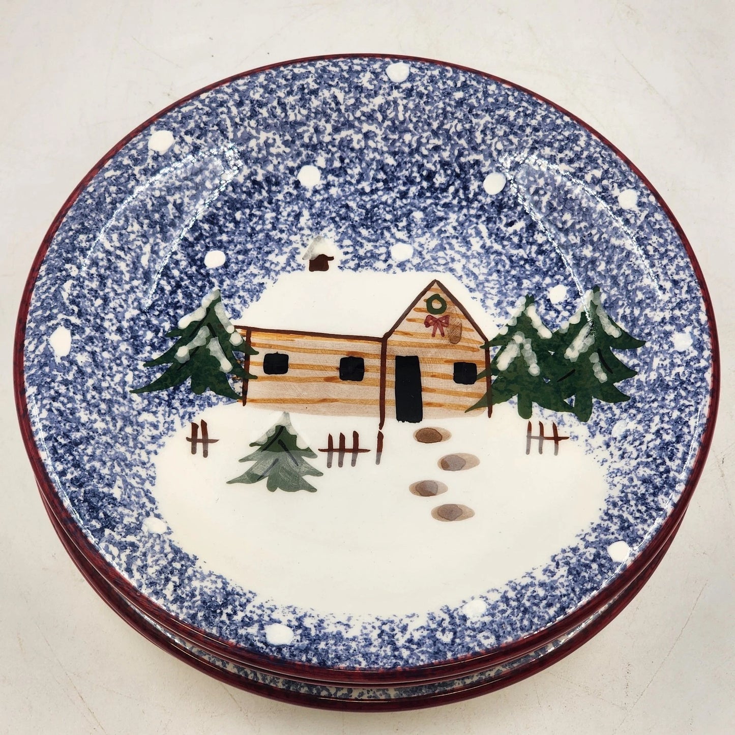4 Holly Mountain Lodge Salad Plates 8" The Cook's Bazaar FWC Winter Scene