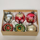 6 Mercury Glass Glitter Christmas Ornaments Marathon Franke East Germany Box Set