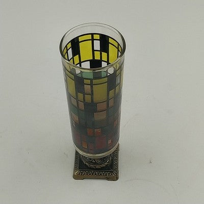 Hippie Candelrama Nu-Trend Candle Holder Stained Glass Prairie Style Vtg 1970's
