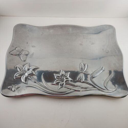 Lenox Butterfly Meadow Hollowware Metal Tray Heavy Serving 20" x 14" Scalloped