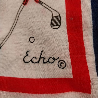 Echo Square Scarf 26" Red White Blue Stripes Golf Club Border Cotton Blend Vtg