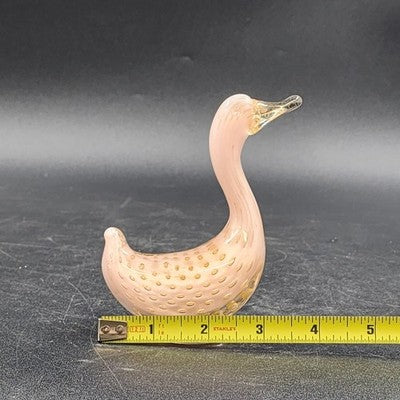 Murano Pink Art Glass Duck with Gold Bullicante Alfredo Barbini Italian 4.5"