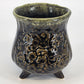 Footed Ceramic Planter Hull USA B34 Green Floral Scroll Mid-Century 5" Chipped
