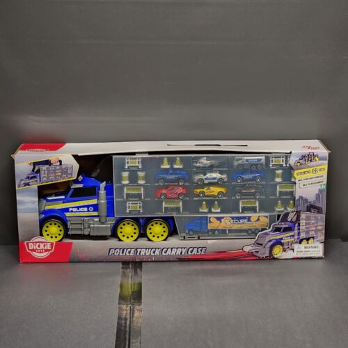 NEW Dickie Toys Police Truck Carry Case 9 Die Cast Cars 18 Accessories