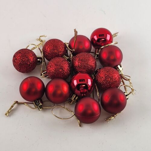 13 Red Christmas Ball Ornaments Mixed Finish Shatterproof 1" Diameter Plastic