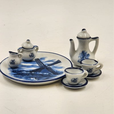 Miniature Tea Set 23774 Blue Windmill 4.5" China w/ Box Collectible Decor
