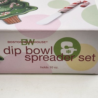 Boston Warehouse Christmas Tree Dip Bowl & Candy Cane Spreader Set Holiday China