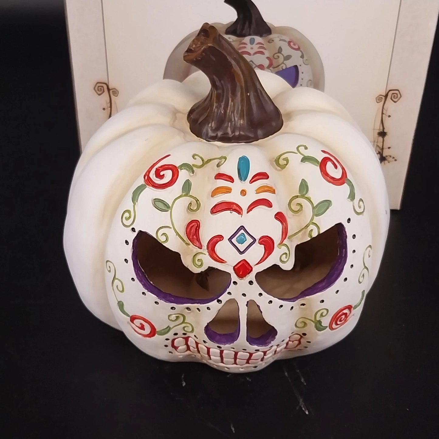 Decorative LED Color Changing Sugar Skull Jack-O'-Lantern Pumpkin 6.5" Halloween