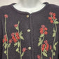 CC Hughes Woman's Cardigan Sweater Small Black Embroidered Red Foliage Button Up