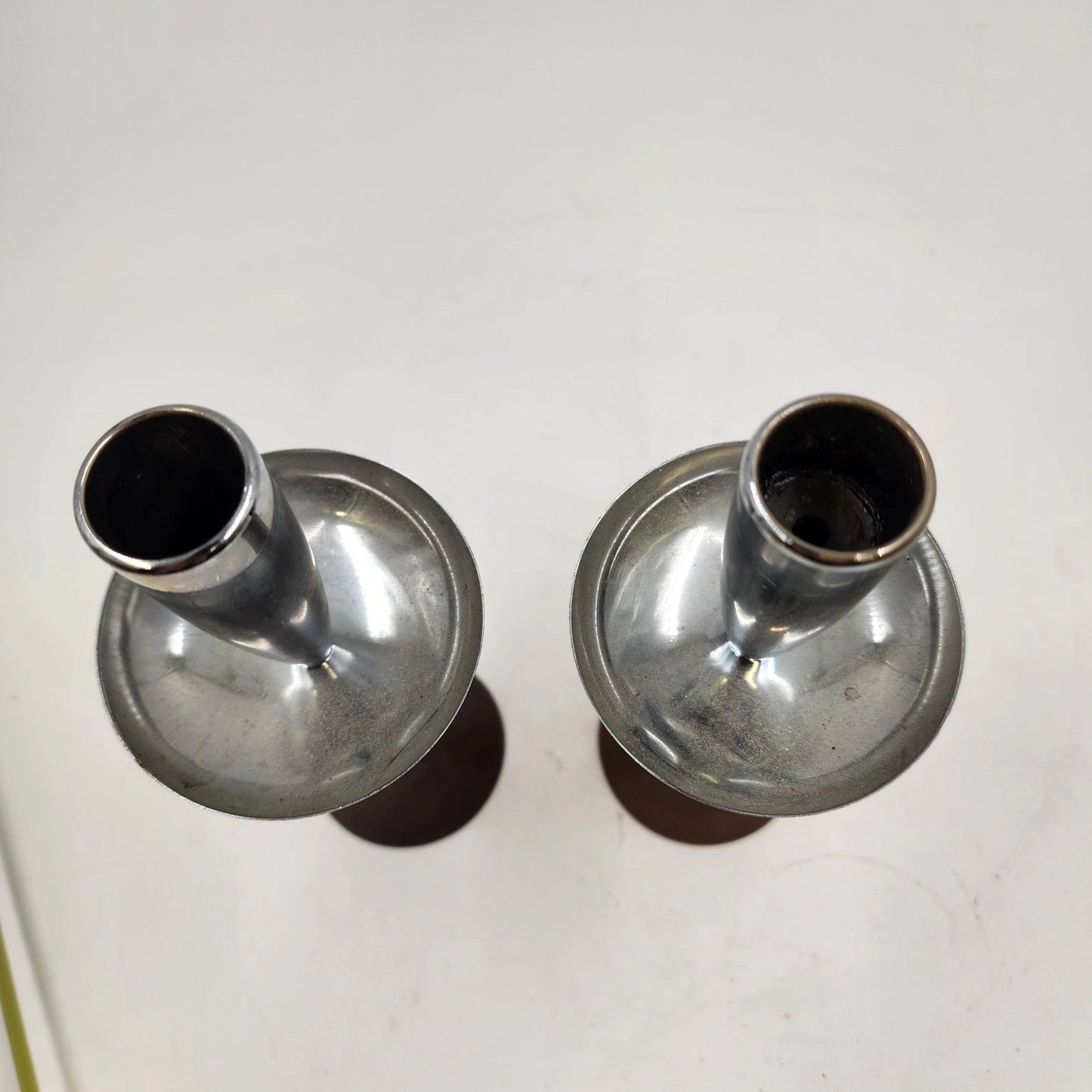 2 MCM Candle Holder Sticks Teak Wood Chrome Uppers 8.5" Danish Modern Vtg AS IS