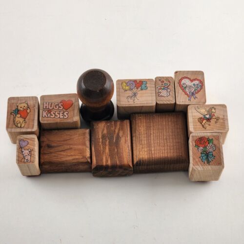 12 Wood and Acrylic Mounted Rubberized Stamps Positive Feelings Vintage