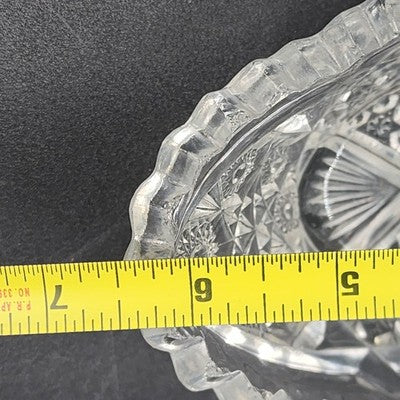 Imperial Glass Nucut Lead Crystal Oval Serving Bowl Sawtooth Edge 6.5" Vtg 50s