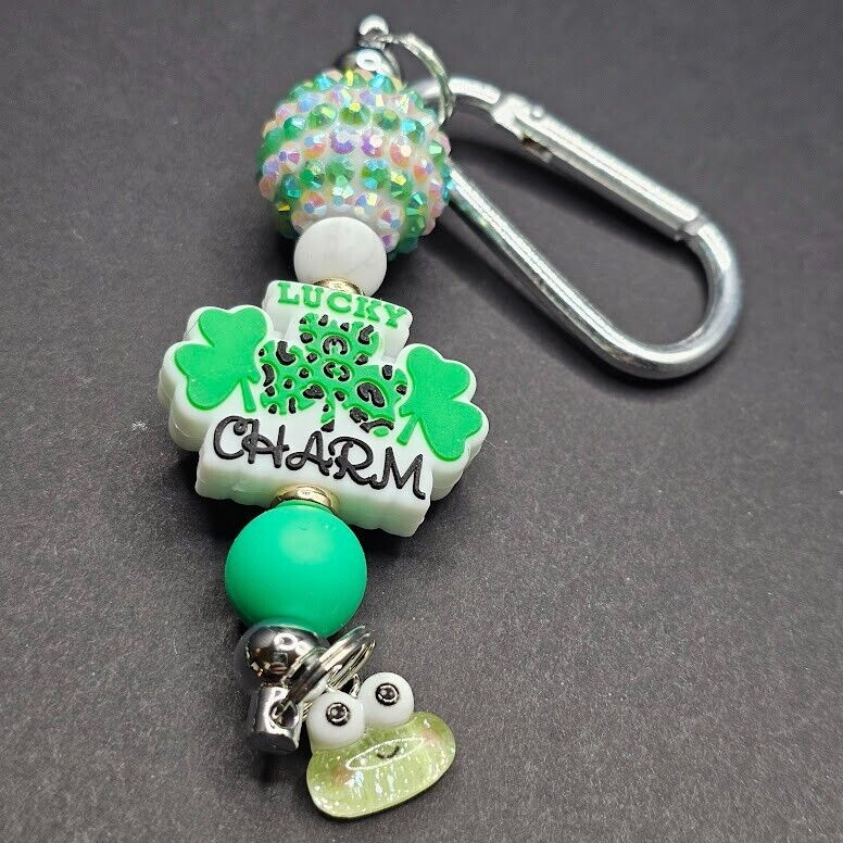2 Key Ring Bag Charm St Patty Patrick Day Green Hat Lucky Handmade Clip Gift