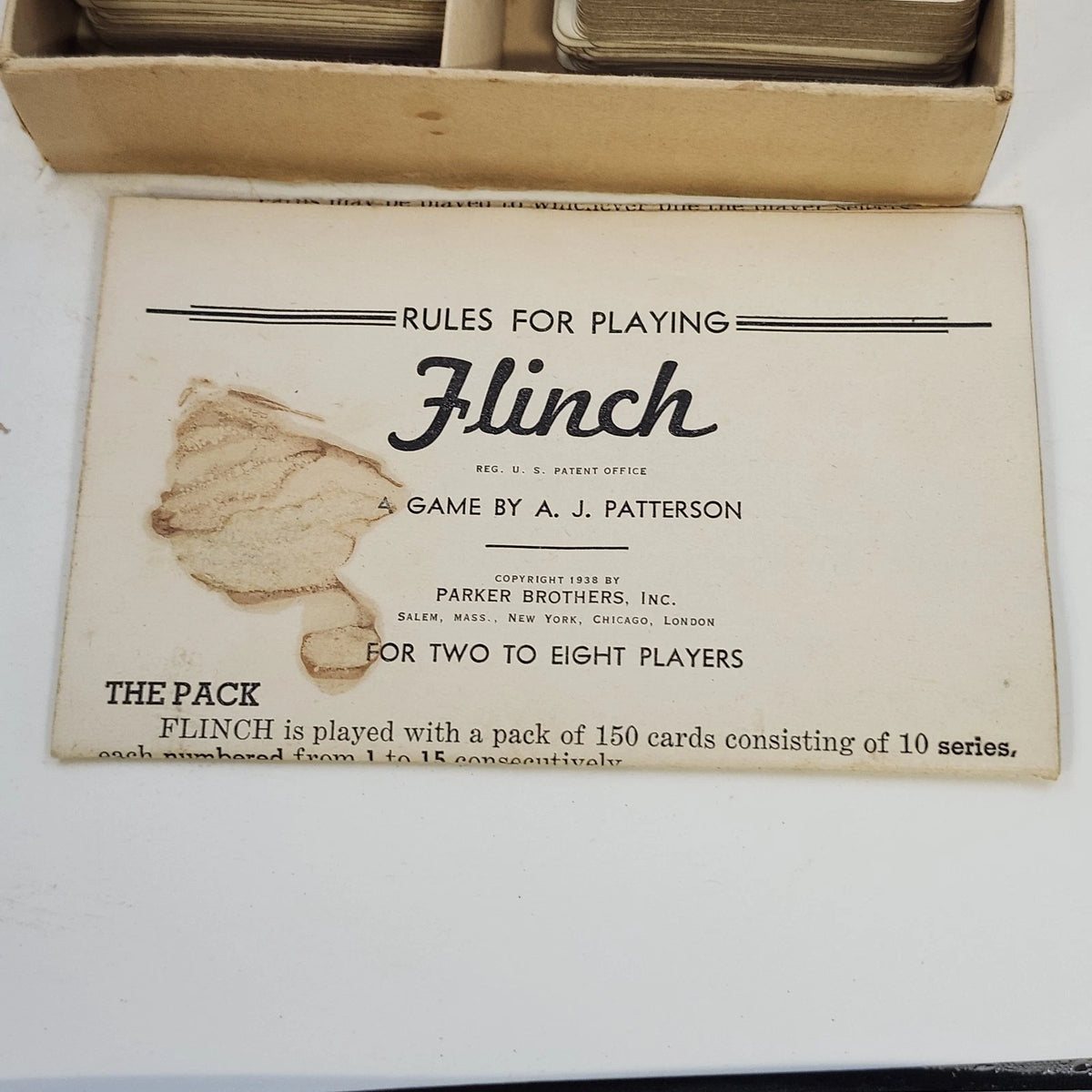 Parker Brothers Flinch Card Game Red Box Cards Rules A.J. Patterson Vintage 1938