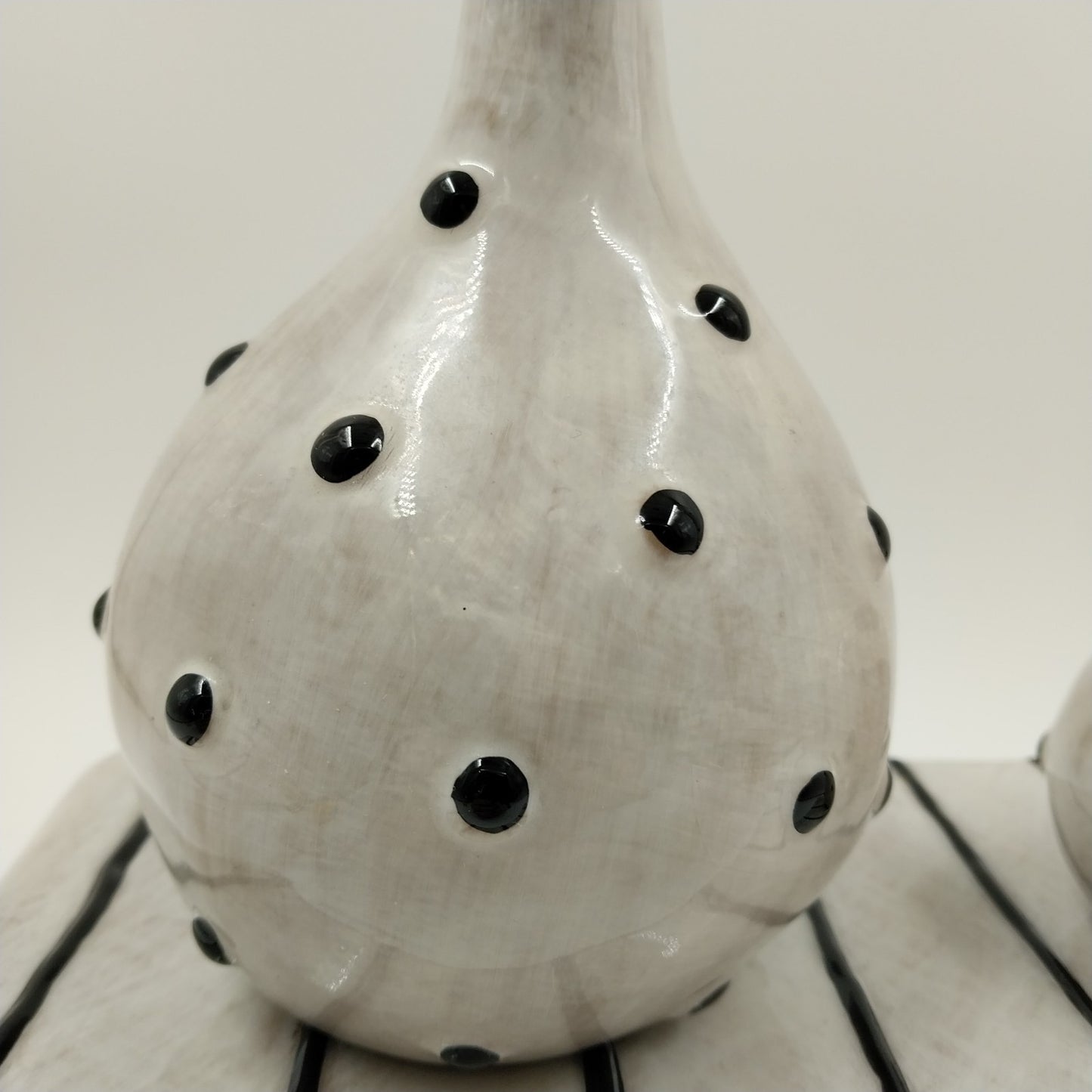 Studio B White Black Polka Dots Art Design with Striped Table Ceramic Vase Set