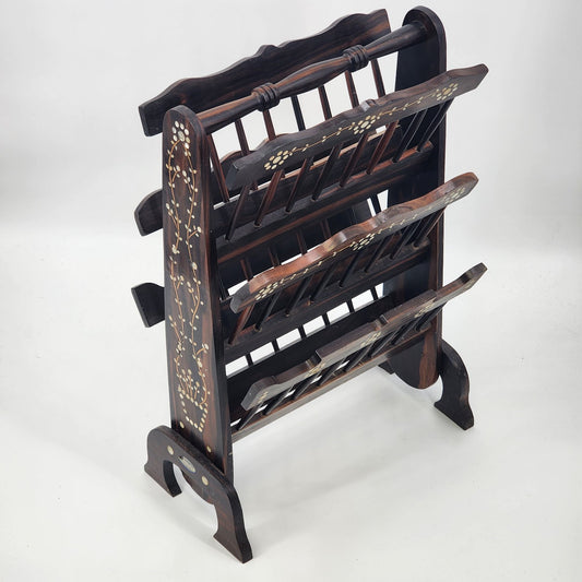 Wood Ebony Inlaid Magazine Rack Book Music by SC Vizcarra w/ 6 Position