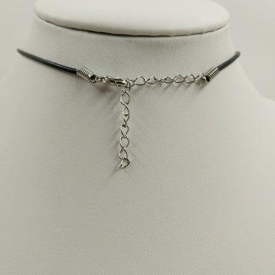 Silver Tone Turquoise Pendant Necklace Marbled Stone on Black Leather Cord