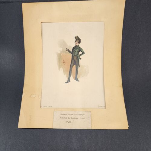 Stone Lithograph of Dickens Alfred Jingle signed Kyd from Pickwick Papers 8"x10"