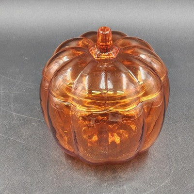 Orange Glass Pumpkin Shape Cookie Jar Candy Dish with Lid Anchor Hocking