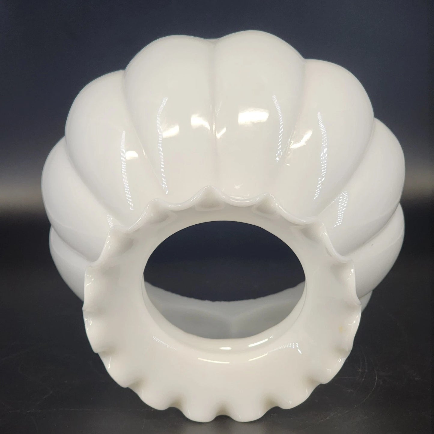 Milk Glass Oil Lamp Shade 8x5.5" Lantern Style Quilted Panel Ruffled Top Vintage