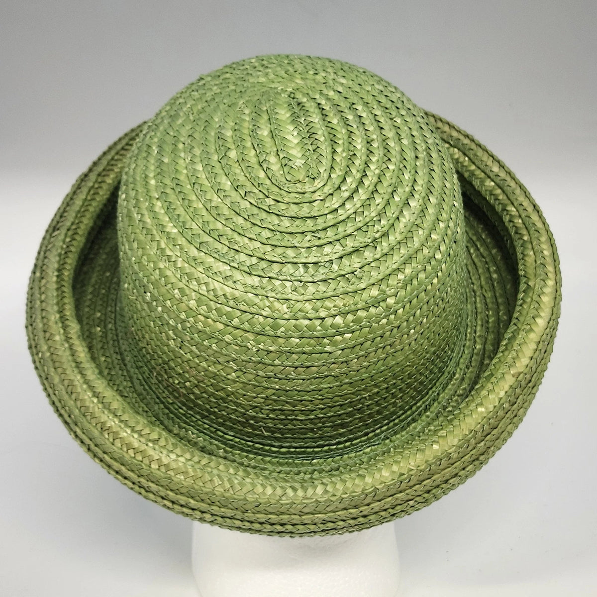 Green Natural Straw Sun Hat Women Rolled Brim Braided Round Crown Summer Garden