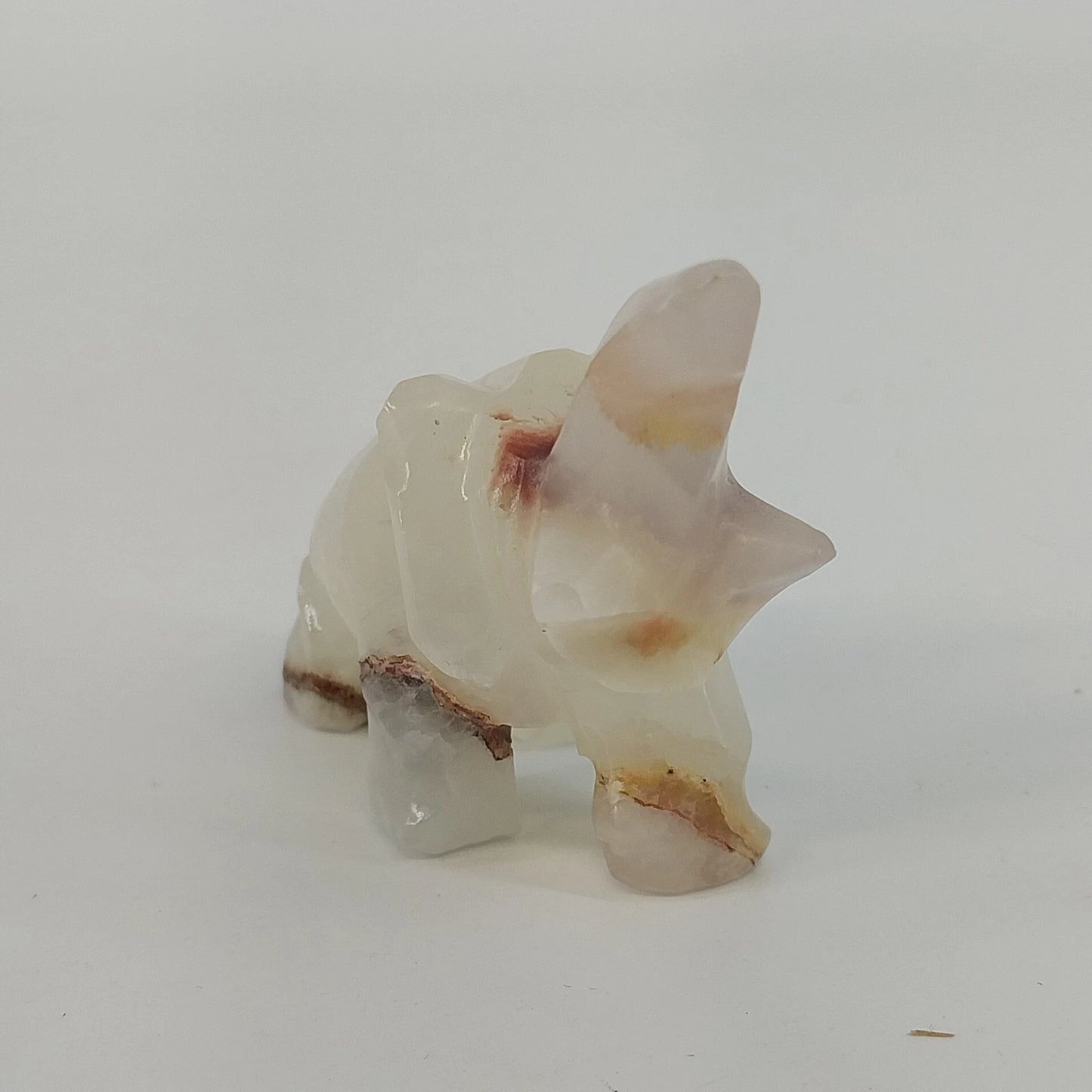 Hand Carved Marble Onyx Elephant Figurine White Brown Stone Sculpture 2.25"