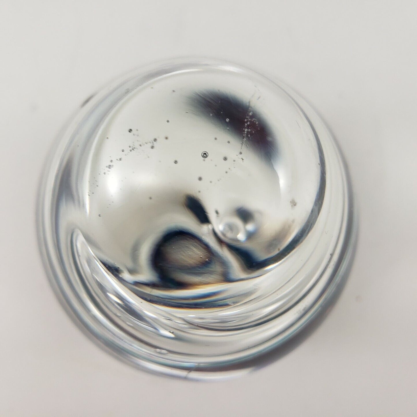 Egg Paperweight Triple Spiral Air Bubble Helix Swirl Art Glass Colors in Base