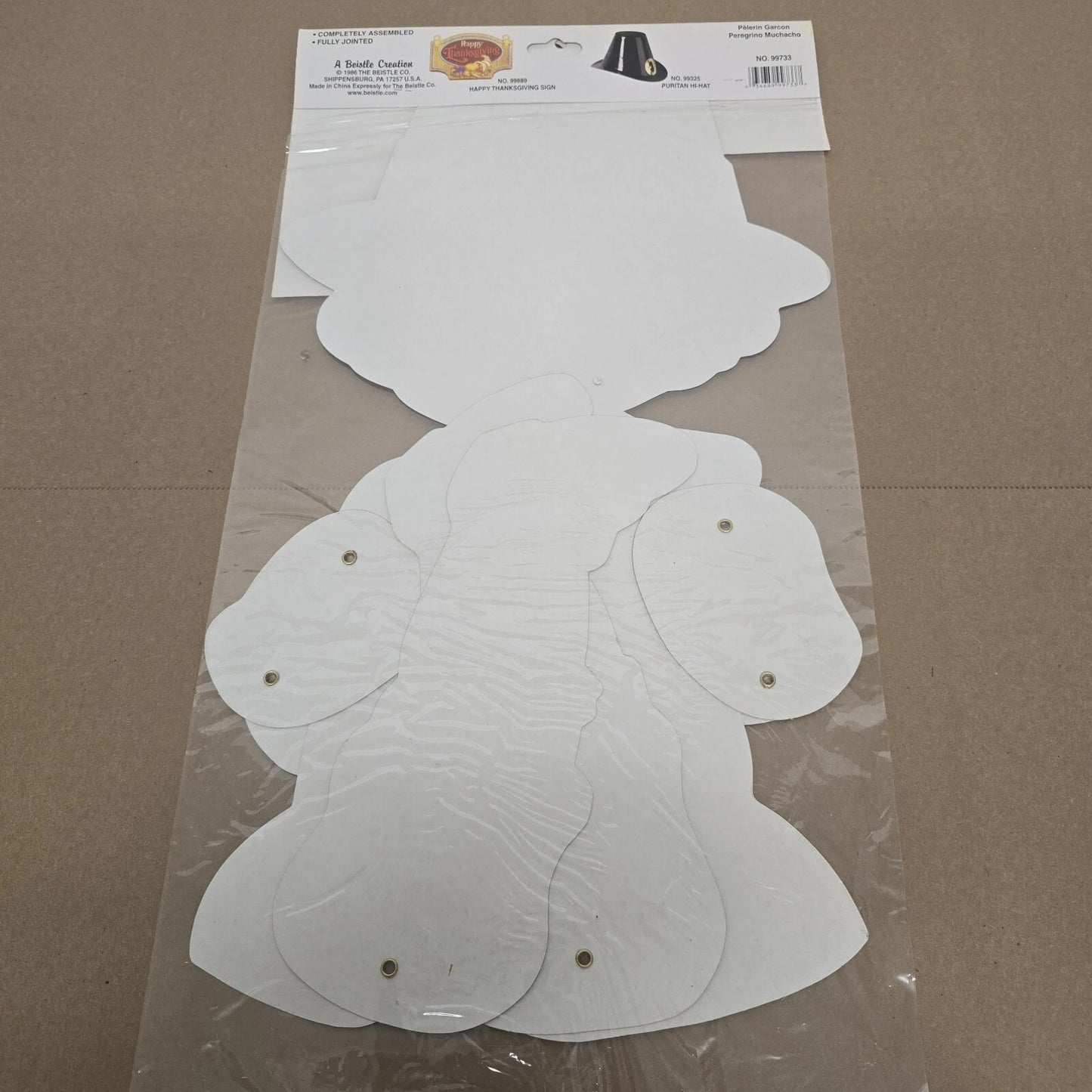 Beistle Pilgrim Boy Jointed Die Cut Cardboard 25" Thanksgiving Decor 1986 Vtg