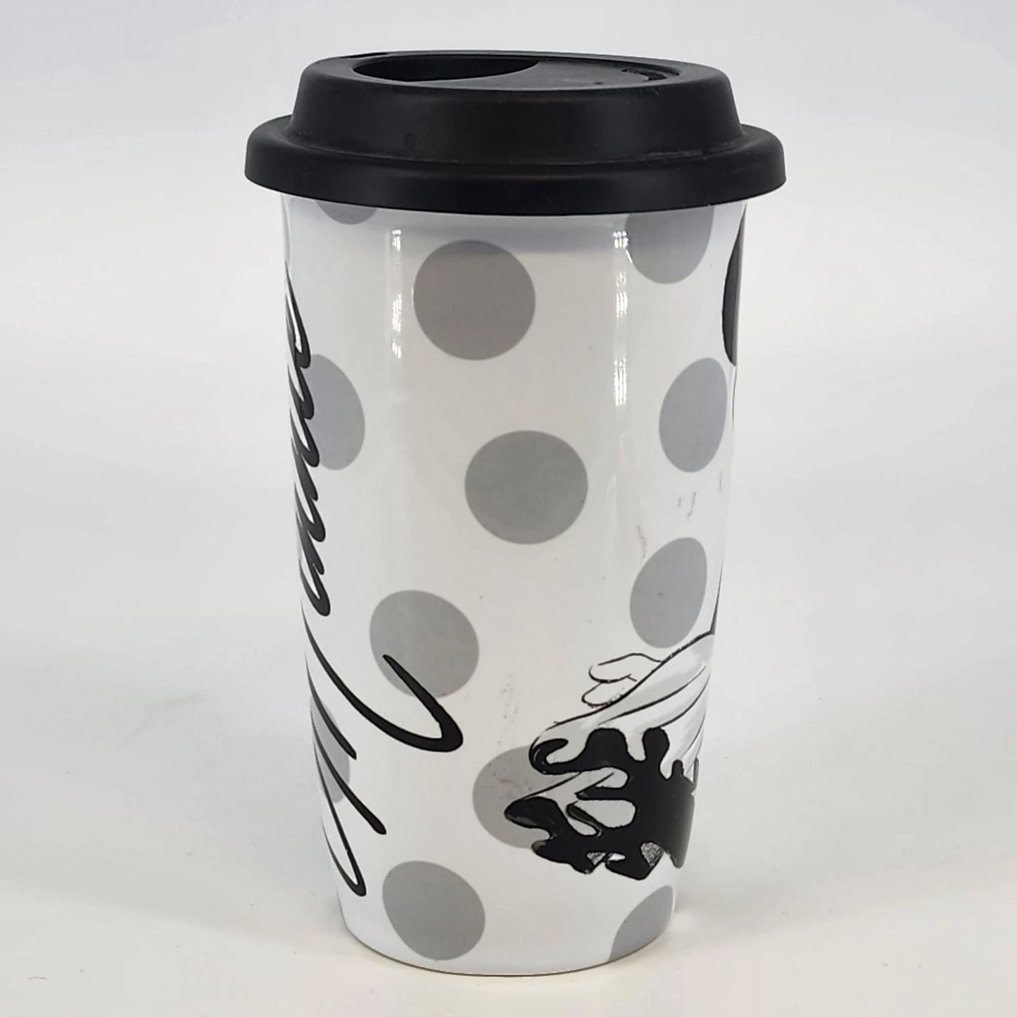 Disney Minnie Mouse Travel Tumbler Ceramic 16 oz Black & White with Silicone Lid