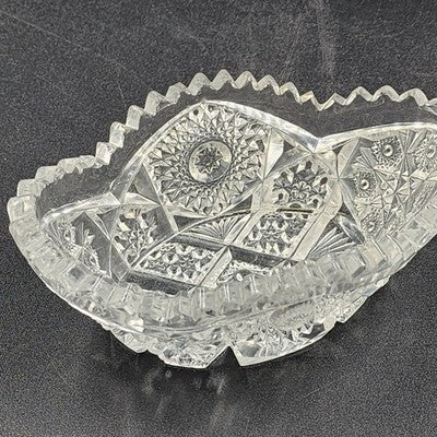 Imperial Glass Nucut Lead Crystal Oval Serving Bowl Sawtooth Edge 6.5" Vtg 50s