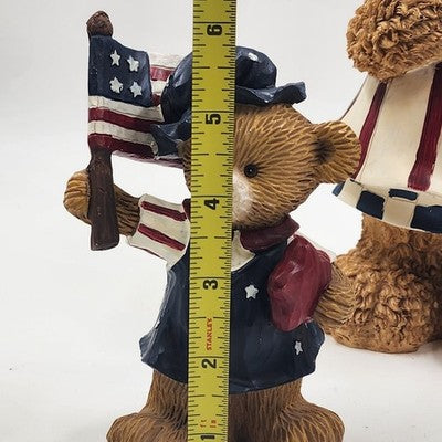 Set of 3 Patriotic Teddy Bear Figurines w Mouse 4th of July Stars & Stripes USA