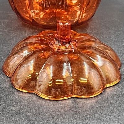 Orange Glass Pumpkin Shape Cookie Jar Candy Dish with Lid Anchor Hocking