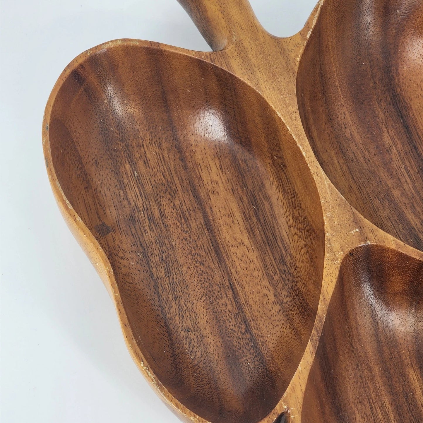 Hand Carved Natural Wooden Leaf Serving Tray 3-Section Divided Dish 16" Large