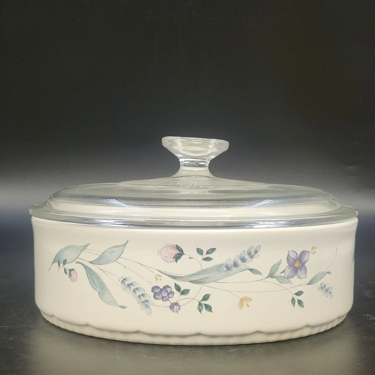 Pfaltzgraff April 2.5 Qt Casserole Dish w Glass Lid Floral Stoneware Vintage USA