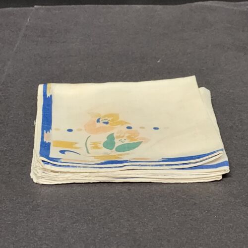 Square Polyester Tablecloth 34" x 34" & 4 Matching 12" Napkins Tulips Navy Edge