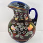 Northwood Fenton Cherries and Blossoms Pitcher Cobalt Blue Hand Painted Antique