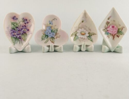 Ceramic Figurines Floral Player Cards Suites Decorative Standing Pieces Set of 4