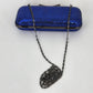 Blue Sparkle Bow Hard Shell Clutch Crossbody Purse Gunmetal Chain Strap 7"