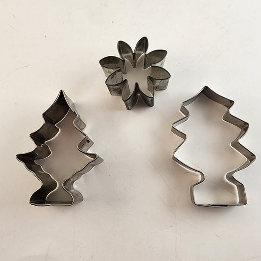 3 Metal Cookie Cutters Vintage Christmas 2 Trees and a Snowflake