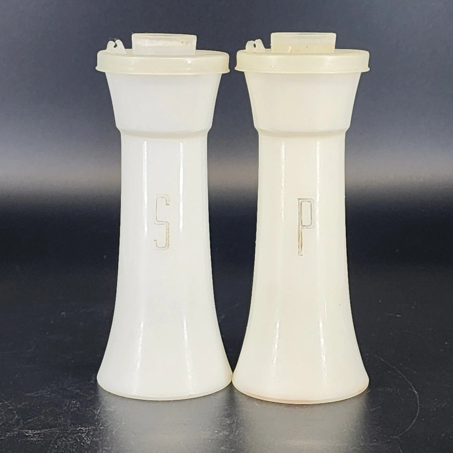 Tupperware Hourglass Salt Pepper Shakers 6" Tall 152-1 No Caps Vintage MCM White