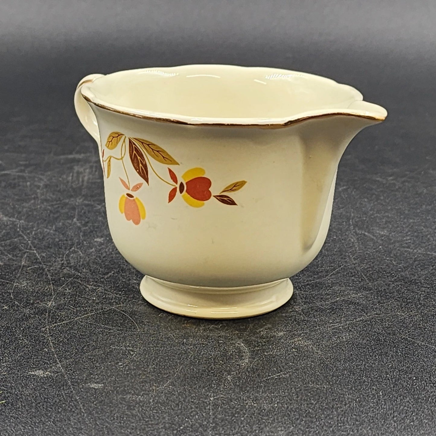 Autumn Leaf Ruffled D Creamer Footed Hall's Superior for Jewel Tea MCM Vintage