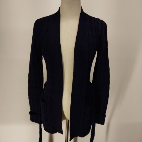 FAI Navy Cardigan Sweater Wool-Acrylic Blend Front Pocket's Woman's Small