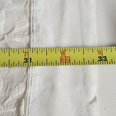 One Pair Of Solid White Curtains w Drawn Thread Lace Inserts 34"x26" Per Panel