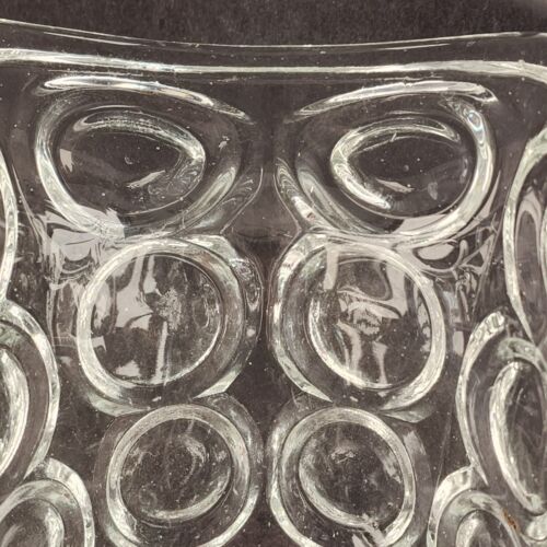 Banana Brides Basket Bulls Eye Bubble Dot Circle Handle Glass Clear 11 x 6 x 10"