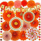 Winlyn 21 Pc Fall Party Decoration Set Orange Paper Fans Pom Poms Banner Garland