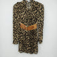 Xtaren Women's Leopard Print Sheer Pleated Mini Shirt Dress Long Sleeve Small