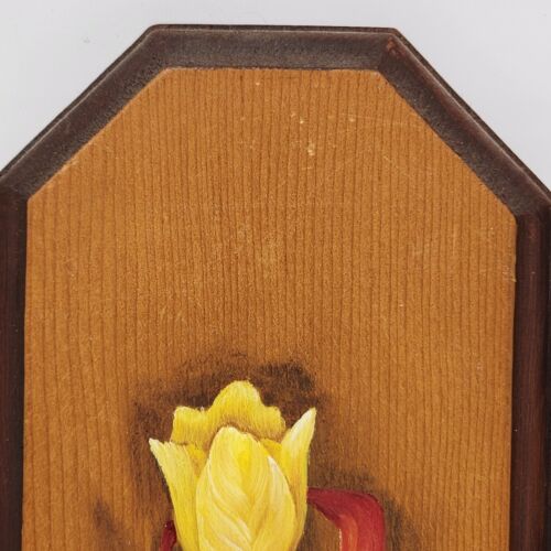 Plaque Daffodils Hand Painted Wooden Wall Folk Art 10½ x 5 Spring Flowers